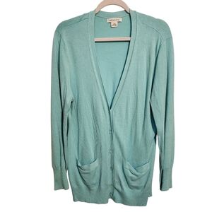 Liz Claiborne | Women's Light Green/Blue Button-Down Cardigan Sweater (Size XL)